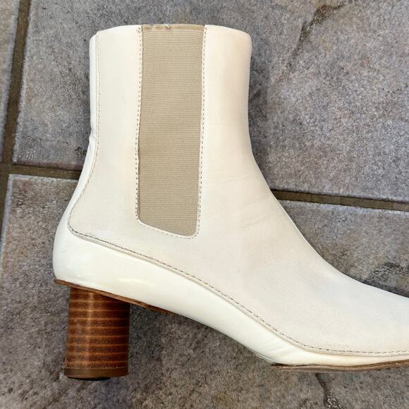 Rag & Bone Jet Boots Leather Pointed Toe Wooden Heel Chelsea Ankle Boot, White - Picture 10 of 12